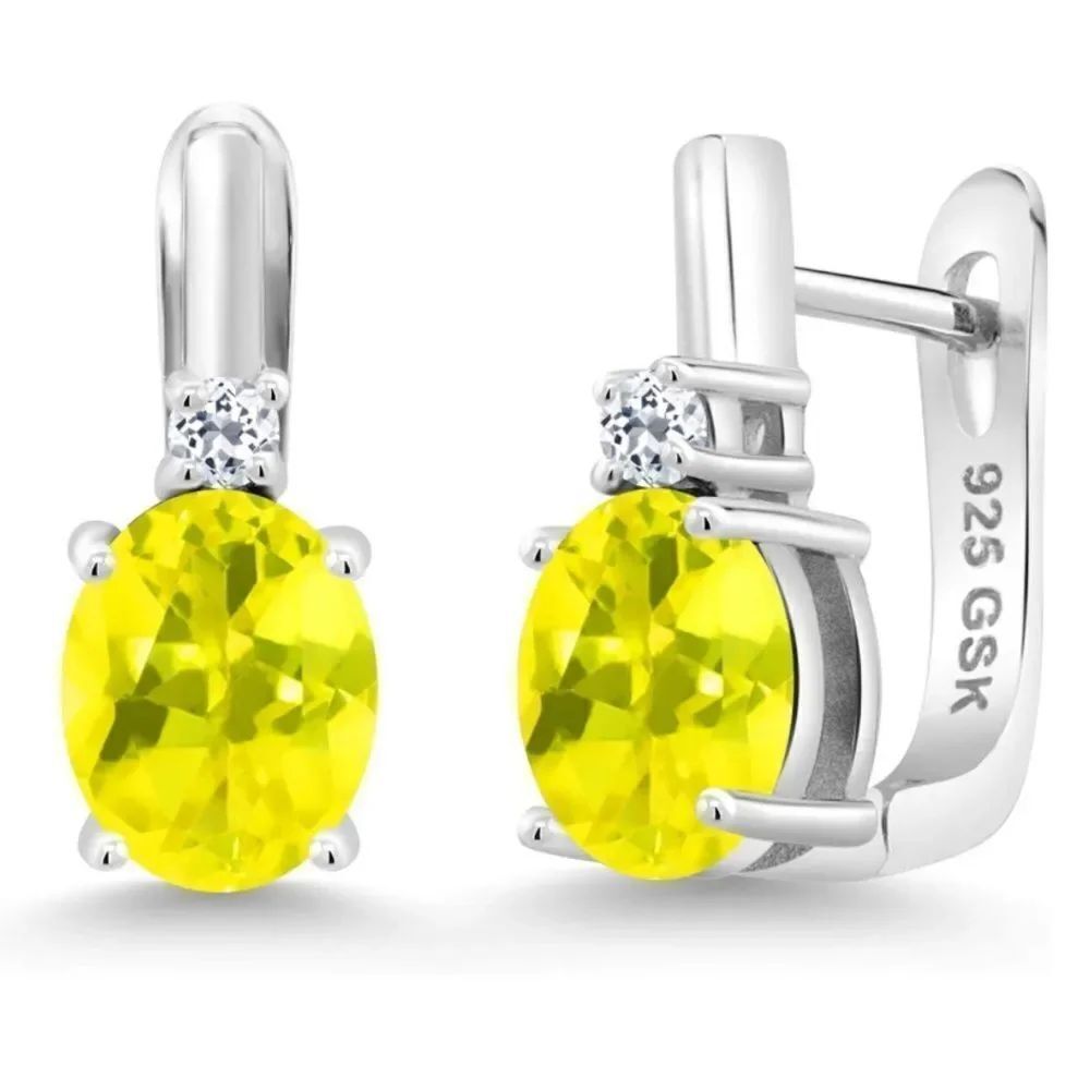 925 Sterling Silver with 4.76 Cttw Canary Mystic Topaz and White Topaz Earrings